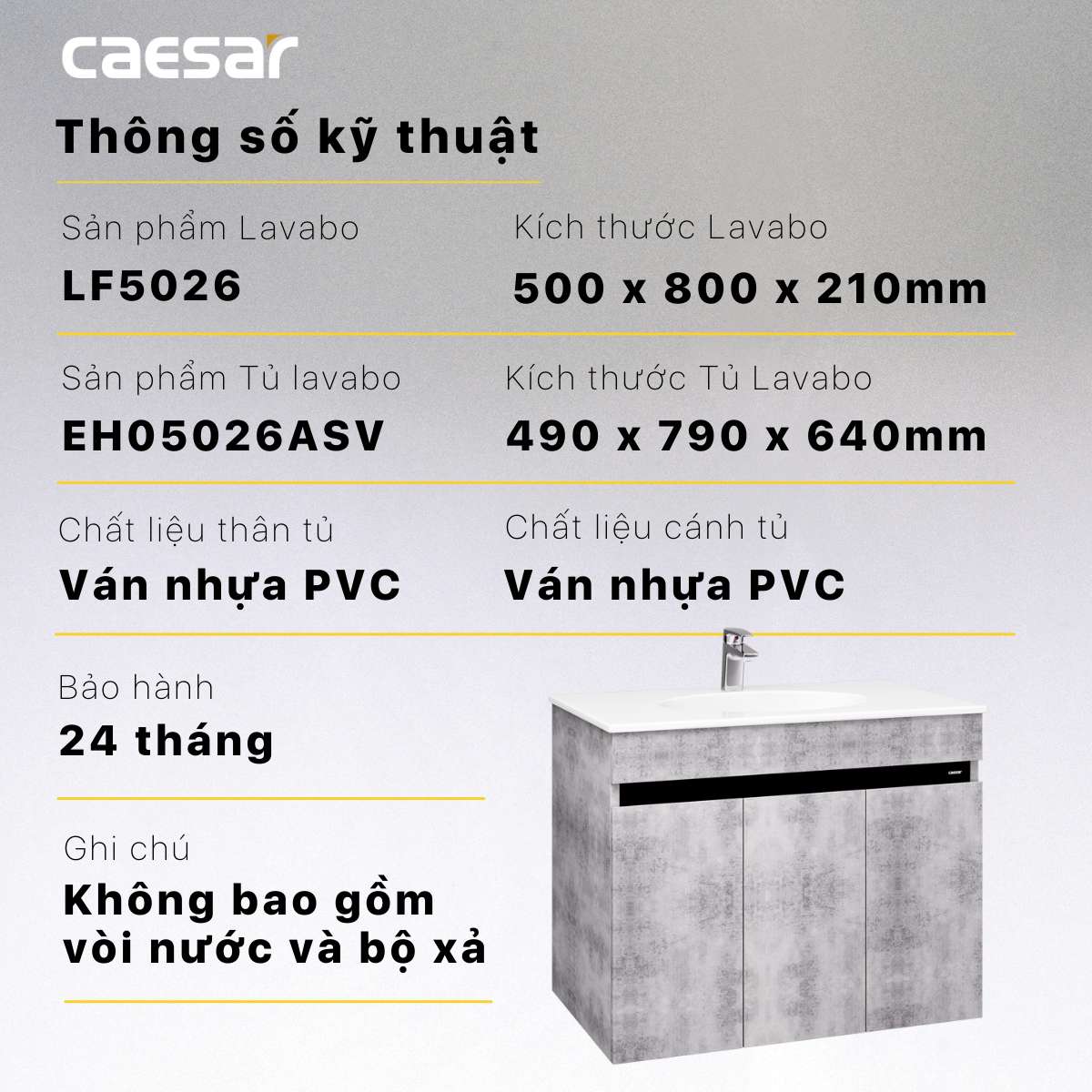 Bộ tủ chậu cabinet treo màu xám đậm Caesar LF5026+EH05026ASV