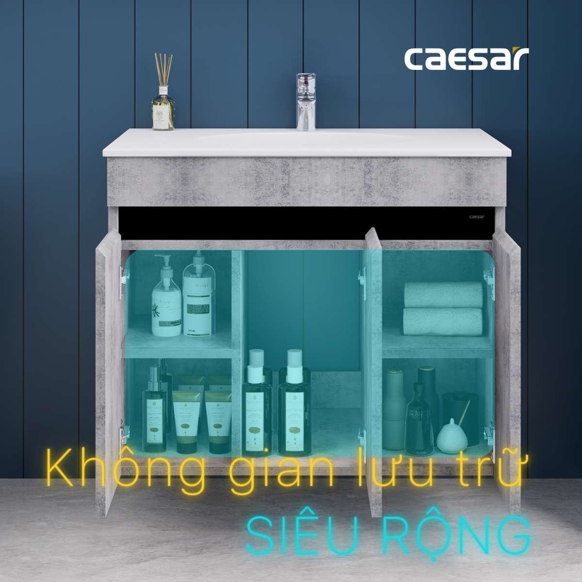 Bộ tủ chậu cabinet treo màu xám đậm Caesar LF5026+EH05026ASV