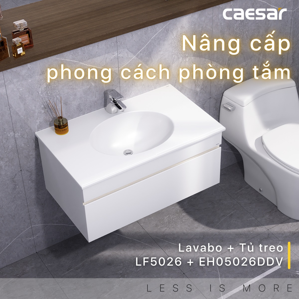 Bộ tủ chậu cabinet treo màu trắng Caesar LF5026+EH05026DDV