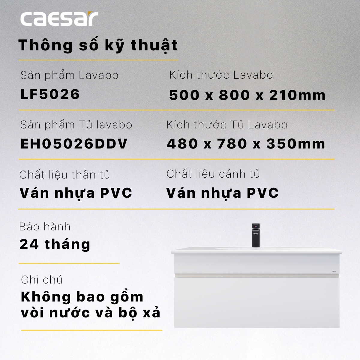 Bộ tủ chậu cabinet treo màu trắng Caesar LF5026+EH05026DDV