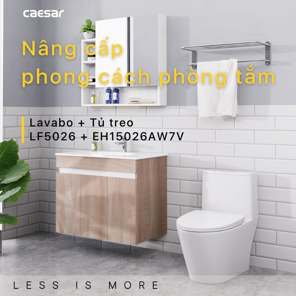 Bộ tủ chậu cabinet treo vân gỗ Caesar LF5026+EH15026AW7V