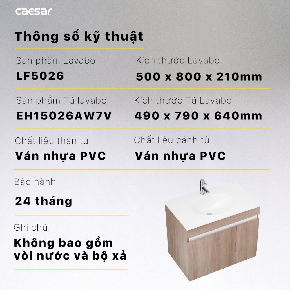 Bộ tủ chậu cabinet treo vân gỗ Caesar LF5026+EH15026AW7V