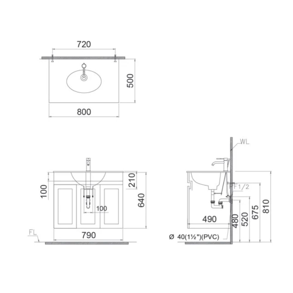 Bộ tủ chậu cabinet treo vân gỗ Caesar LF5026+EH15026AW7V