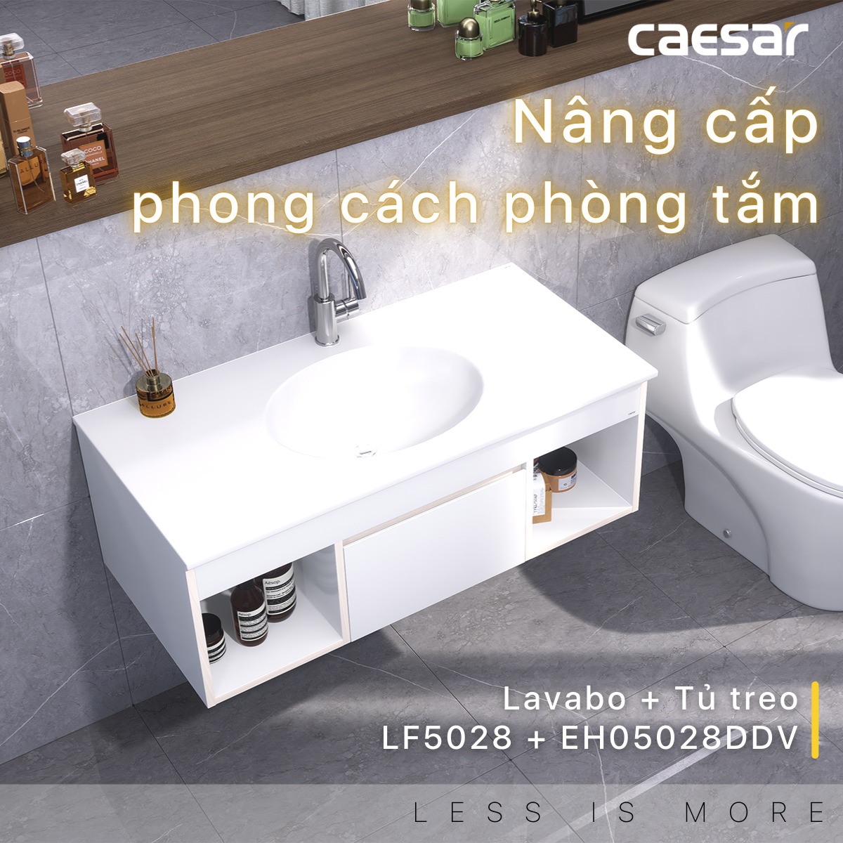 Bộ tủ chậu cabinet treo màu trắng Caesar LF5028+EH05028DDV