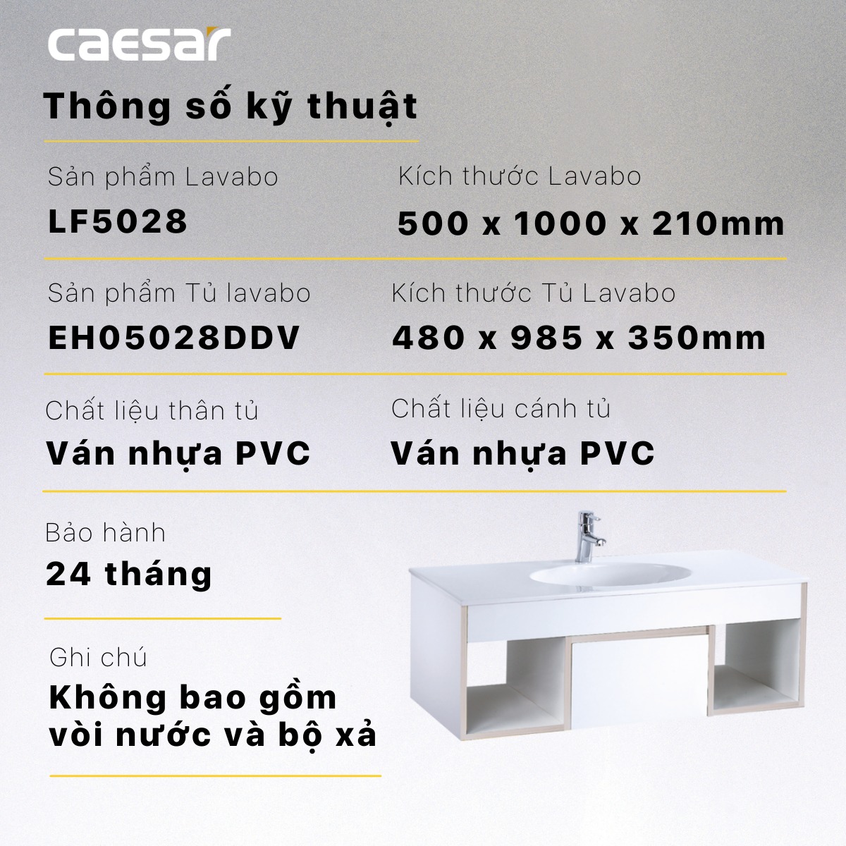 Bộ tủ chậu cabinet treo màu trắng Caesar LF5028+EH05028DDV