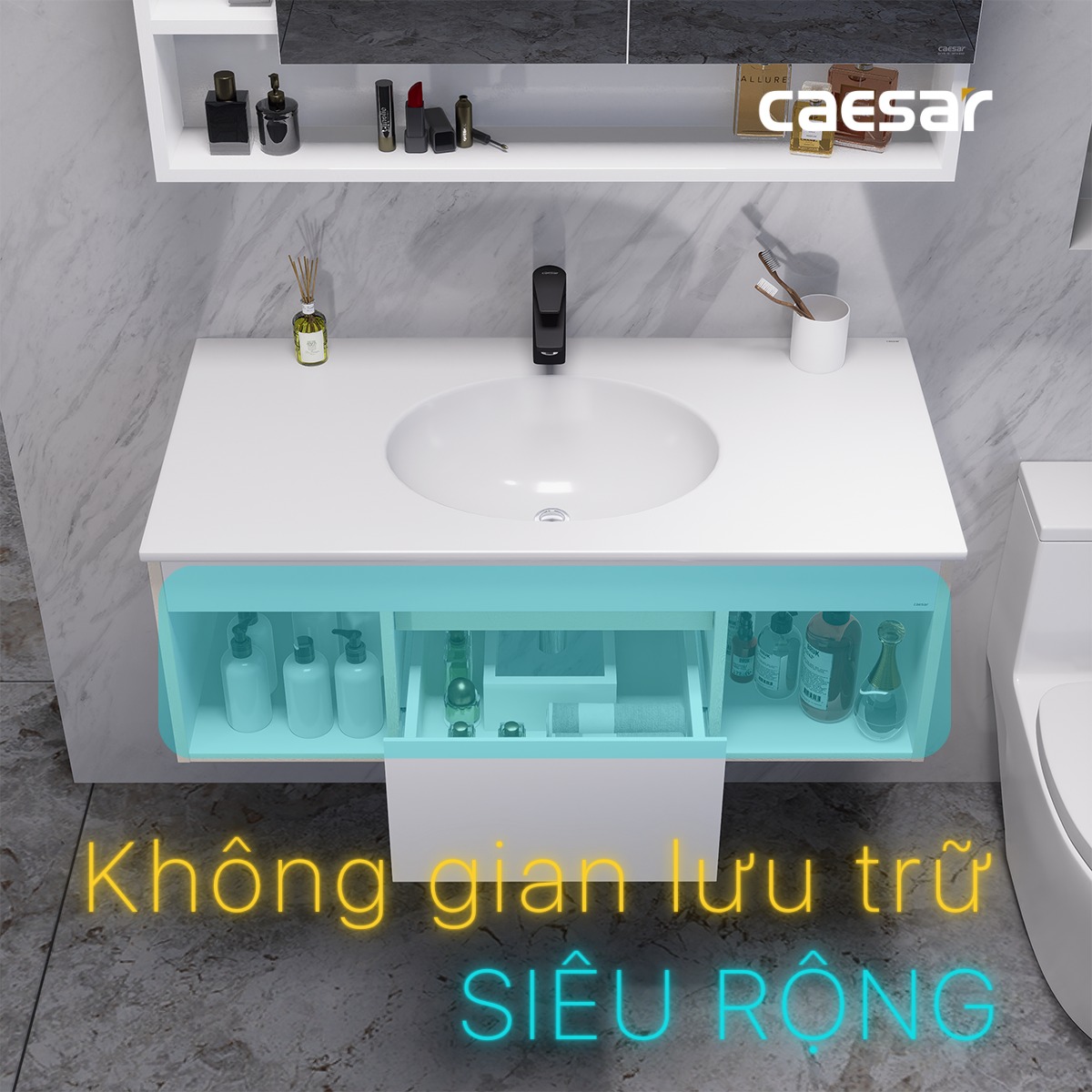 Bộ tủ chậu cabinet treo màu trắng Caesar LF5028+EH05028DDV