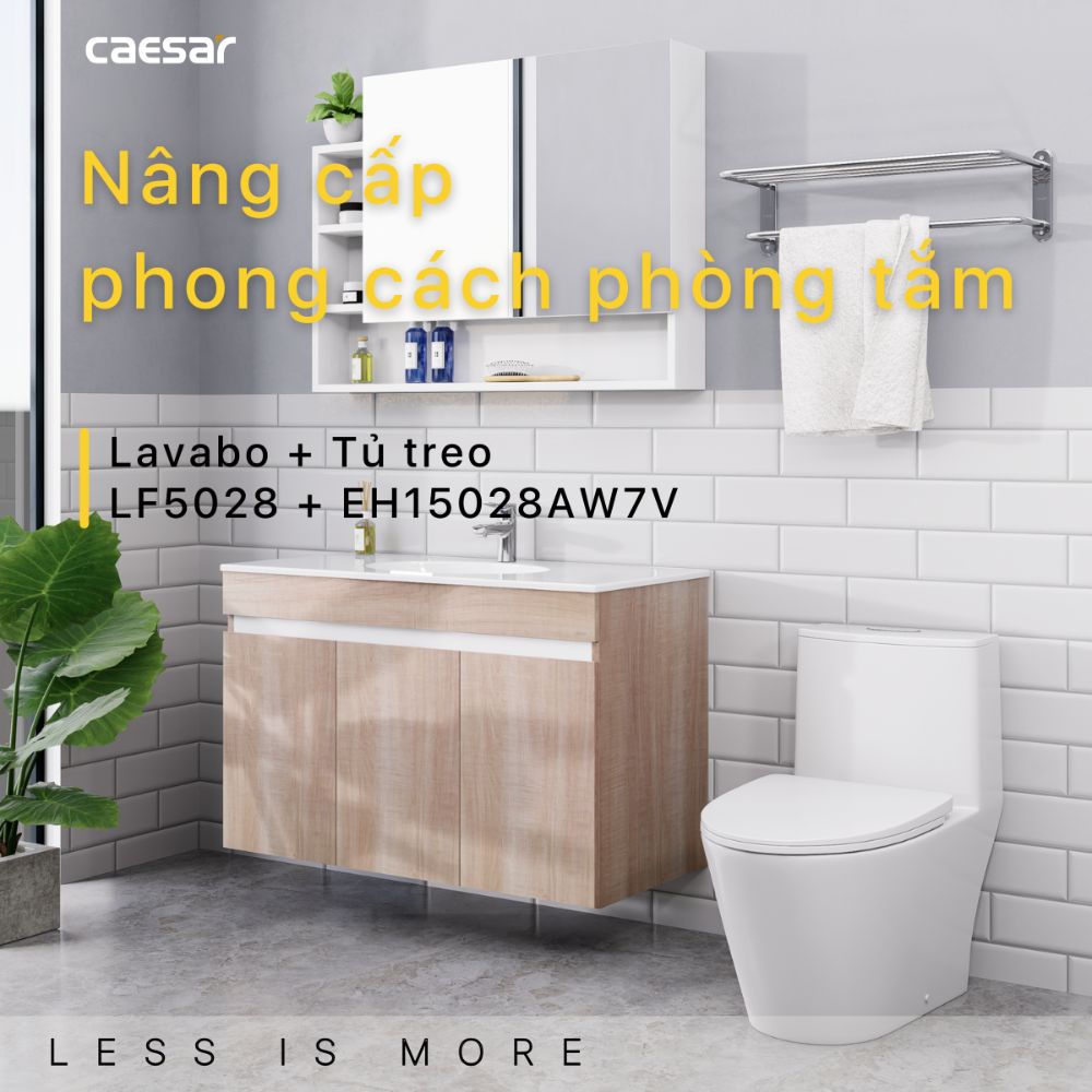 Bộ tủ chậu cabinet vân gỗ Caesar LF5028+EH15028AW7V