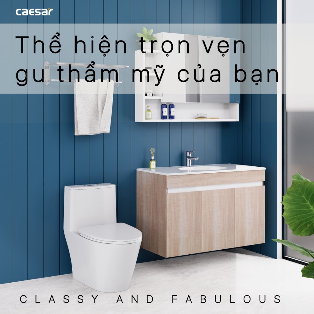 Bộ tủ chậu cabinet vân gỗ Caesar LF5028+EH15028AW7V