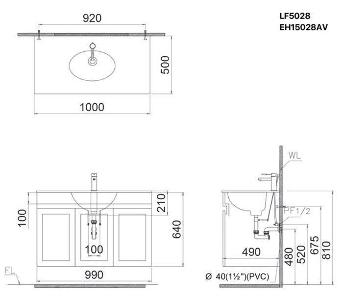 Bộ tủ chậu cabinet treo màu xám đậm Caesar LF5028+EH05028ASV