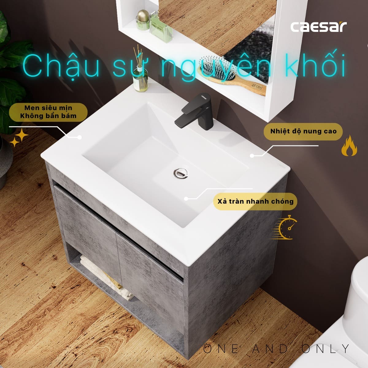 Tủ chậu cabinet treo màu xám đậm Caesar LF5030+EH05030ASV
