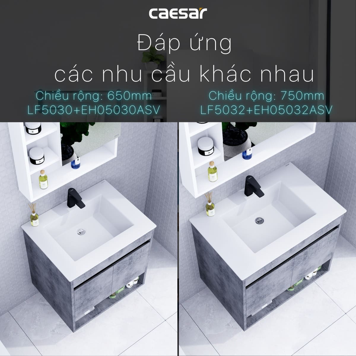 Tủ chậu cabinet treo màu xám đậm Caesar LF5030+EH05030ASV