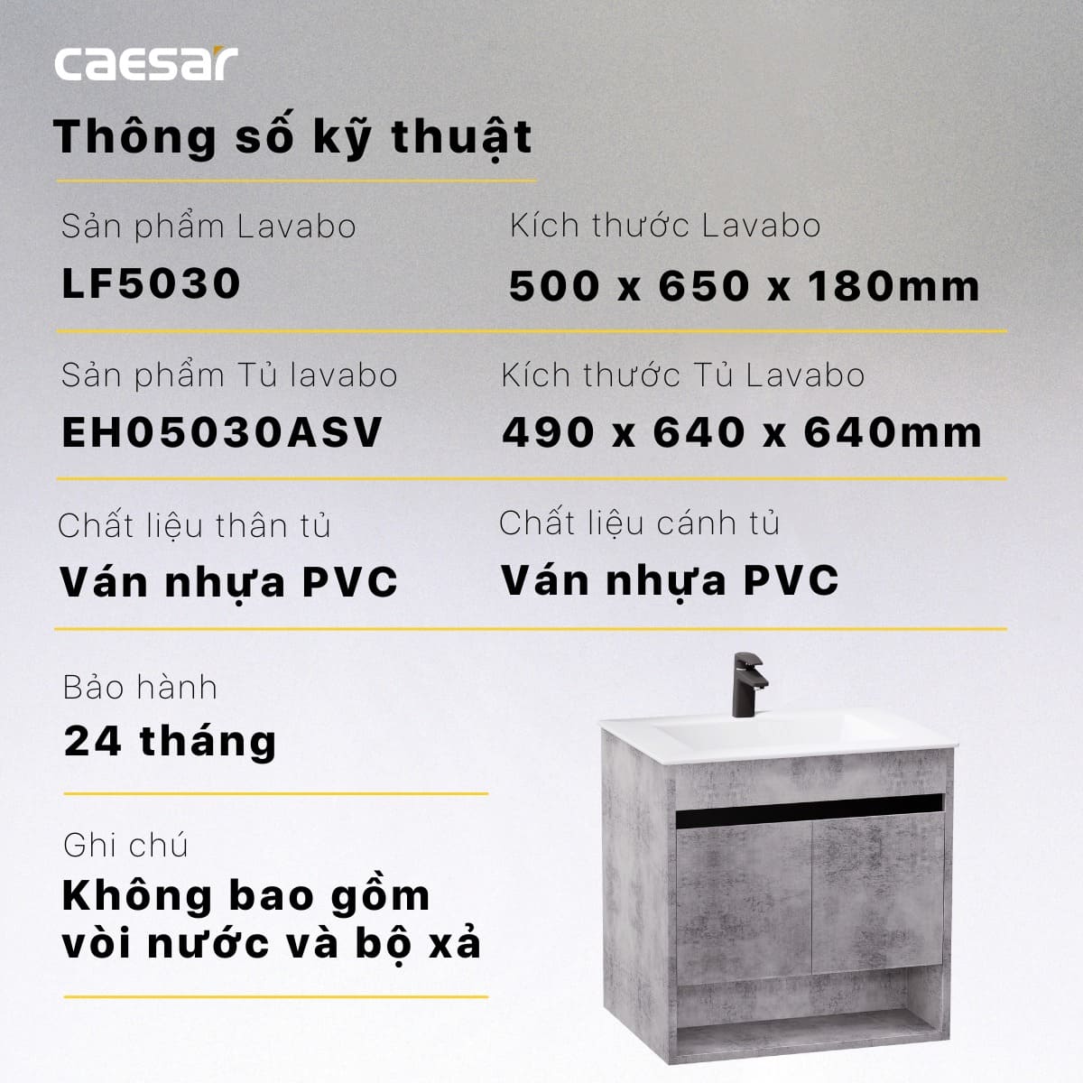 Tủ chậu cabinet treo màu xám đậm Caesar LF5030+EH05030ASV