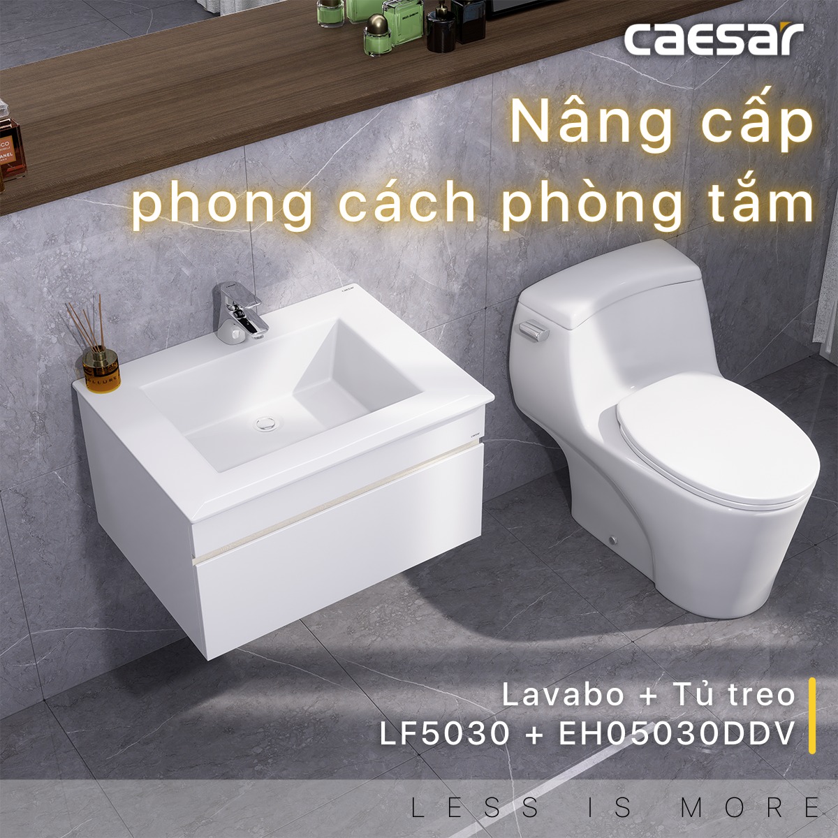 Bộ tủ chậu cabinet treo màu trắng Caesar LF5030+EH05030DDV