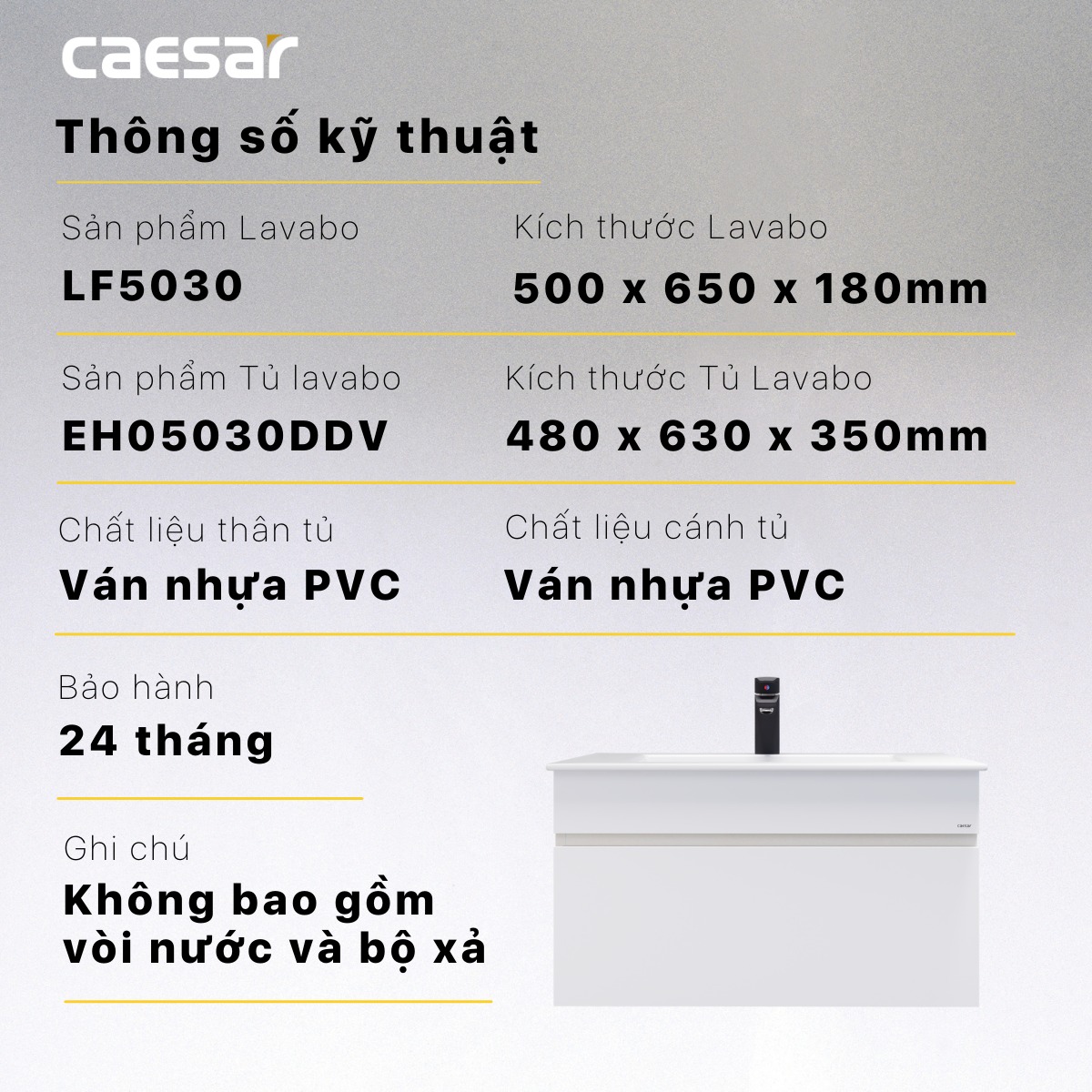 Bộ tủ chậu cabinet treo màu trắng Caesar LF5030+EH05030DDV