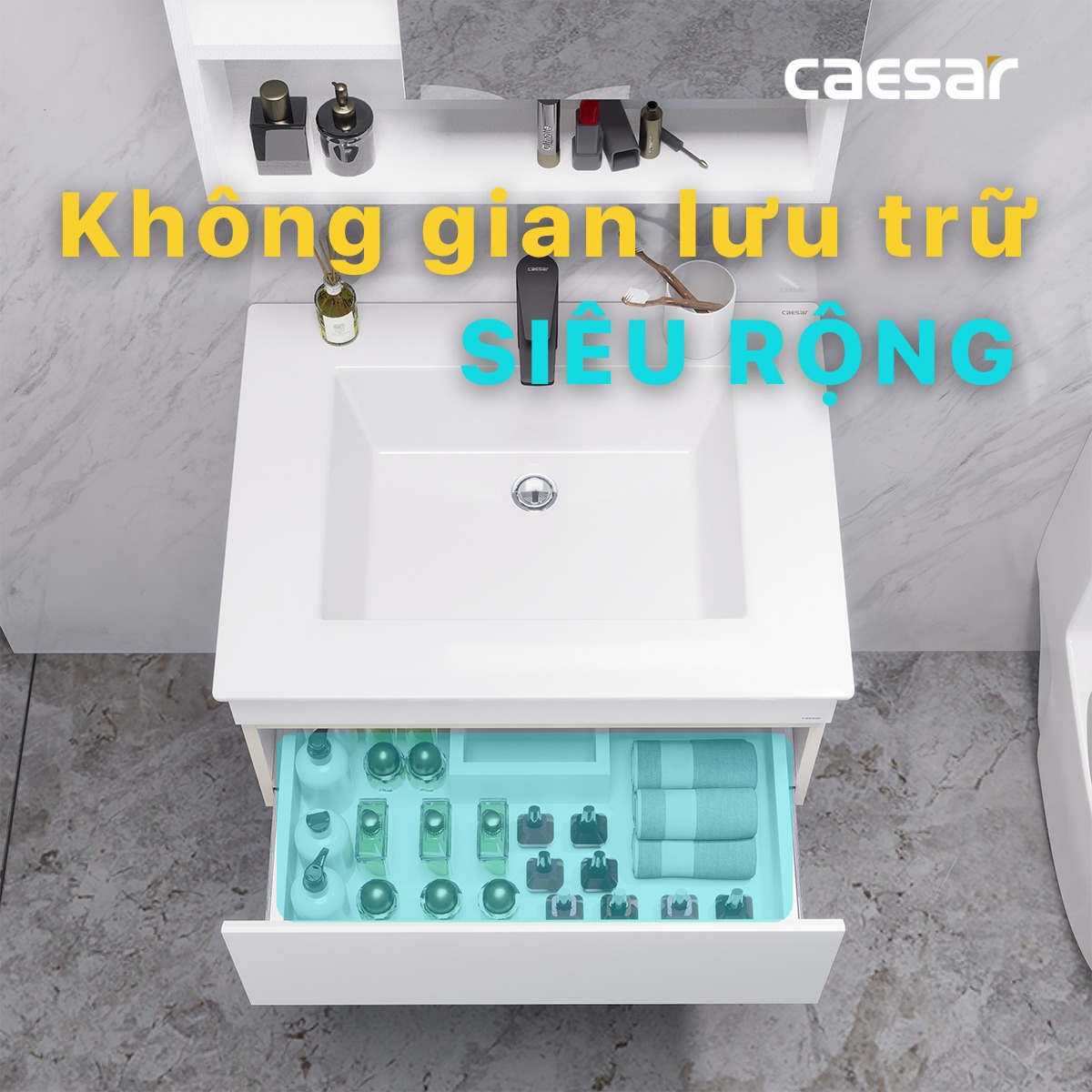 Bộ tủ chậu cabinet treo màu trắng Caesar LF5030+EH05030DDV