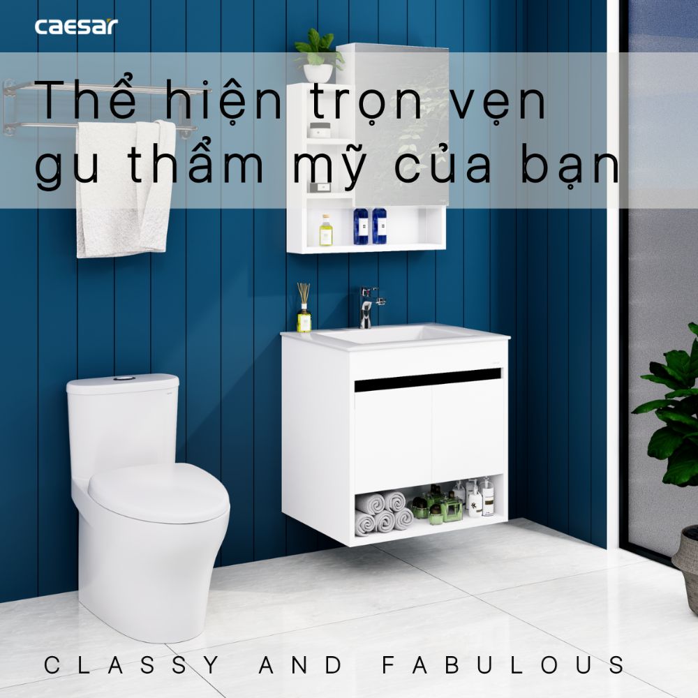 Bộ tủ chậu cabinet màu trắng Caesar LF5030+EH15030AV