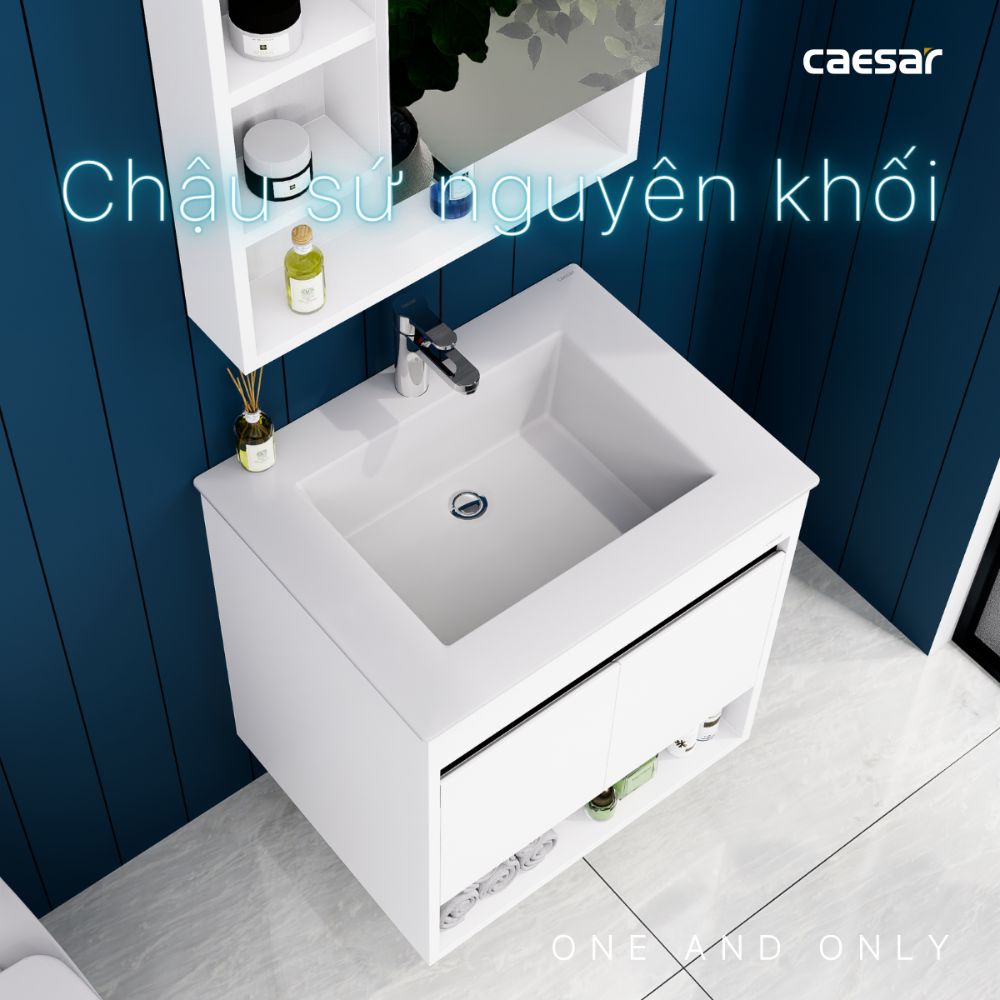 Bộ tủ chậu cabinet màu trắng Caesar LF5030+EH15030AV