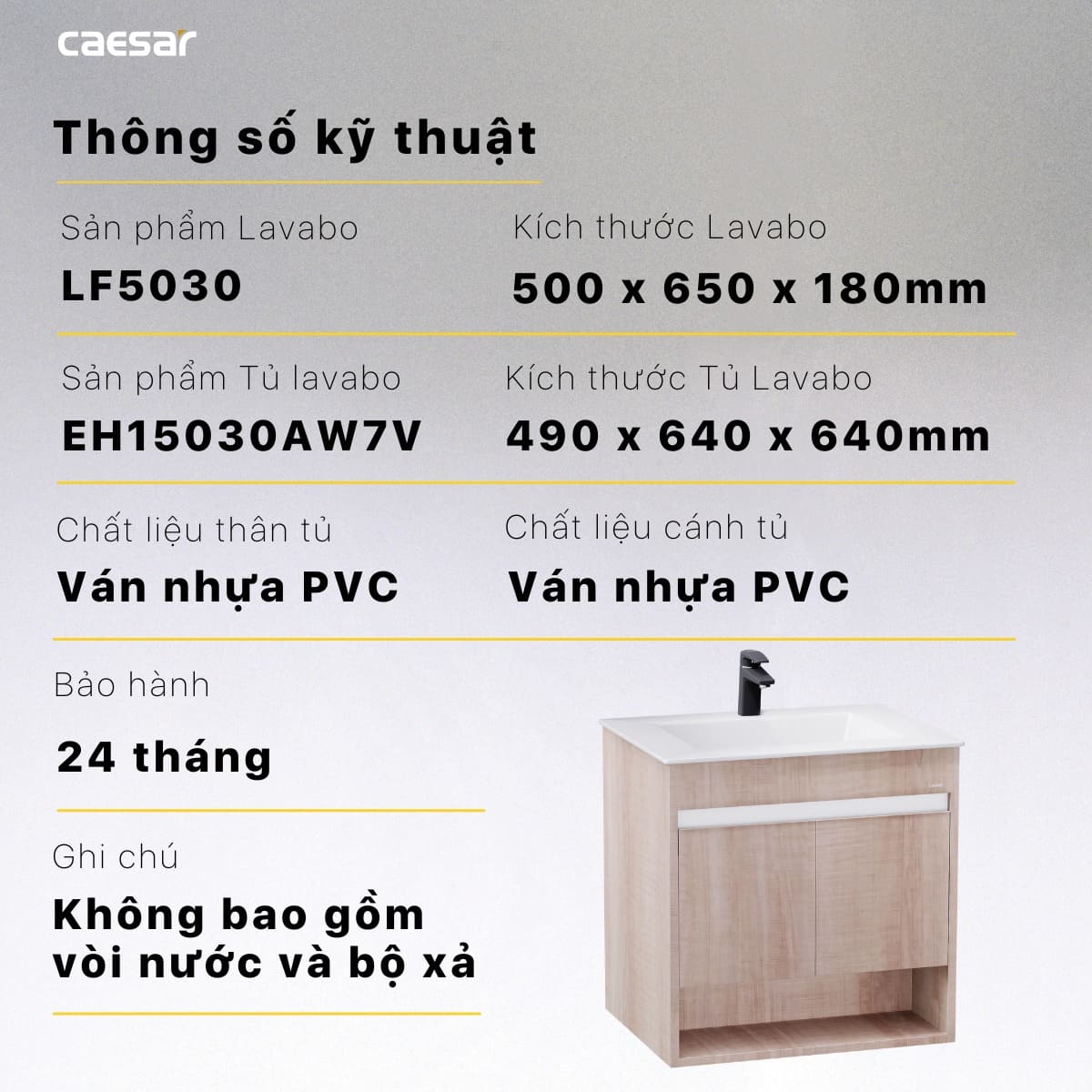 Tủ chậu cabinet treo màu vân gỗ nhạt Caesar LF5030+EH15030AW7V