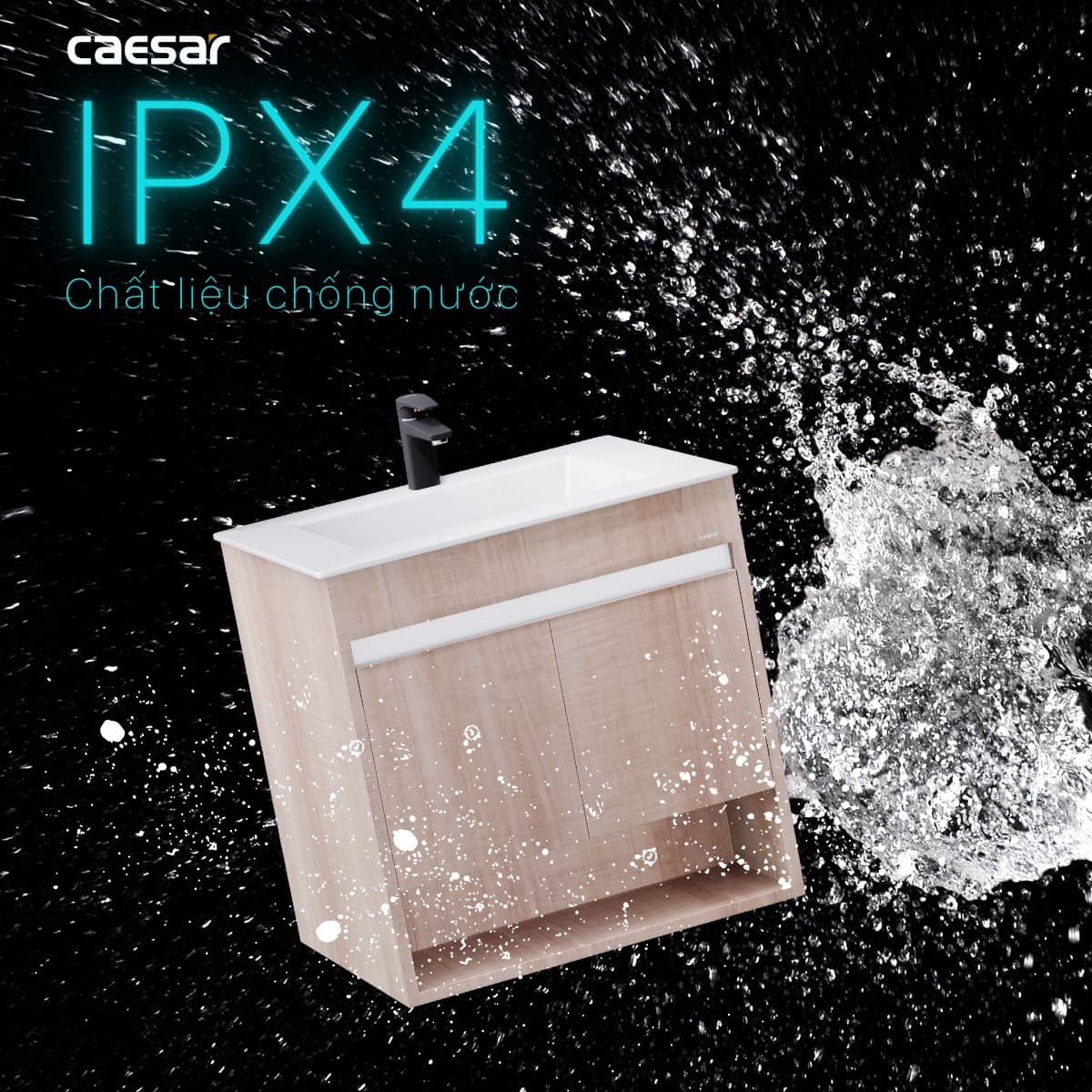 Tủ chậu cabinet treo màu vân gỗ nhạt Caesar LF5030+EH15030AW7V