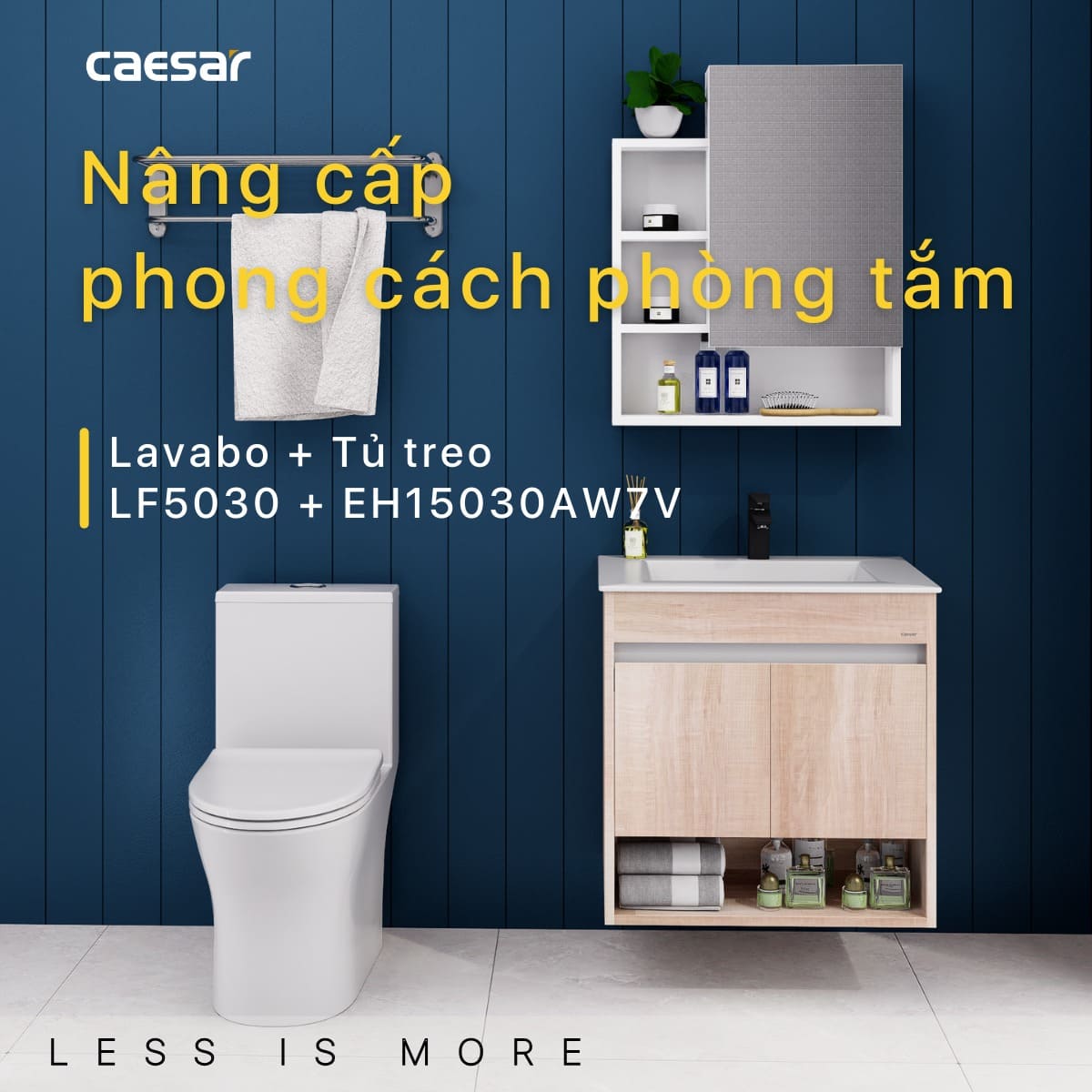 Tủ chậu cabinet treo màu vân gỗ nhạt Caesar LF5030+EH15030AW7V