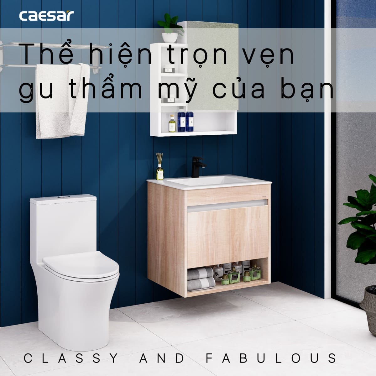Tủ chậu cabinet treo màu vân gỗ nhạt Caesar LF5030+EH15030AW7V