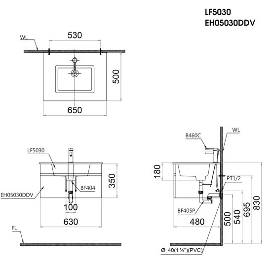 Bộ tủ chậu cabinet treo màu trắng Caesar LF5030+EH05030DDV