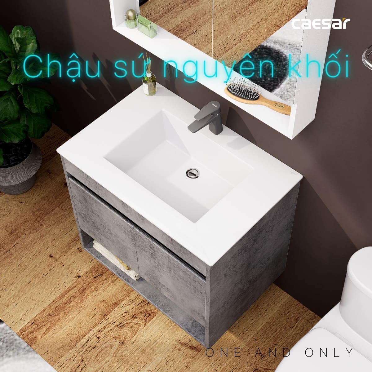 Tủ chậu cabinet treo màu xám đậm Caesar LF5032+EH05032ASV