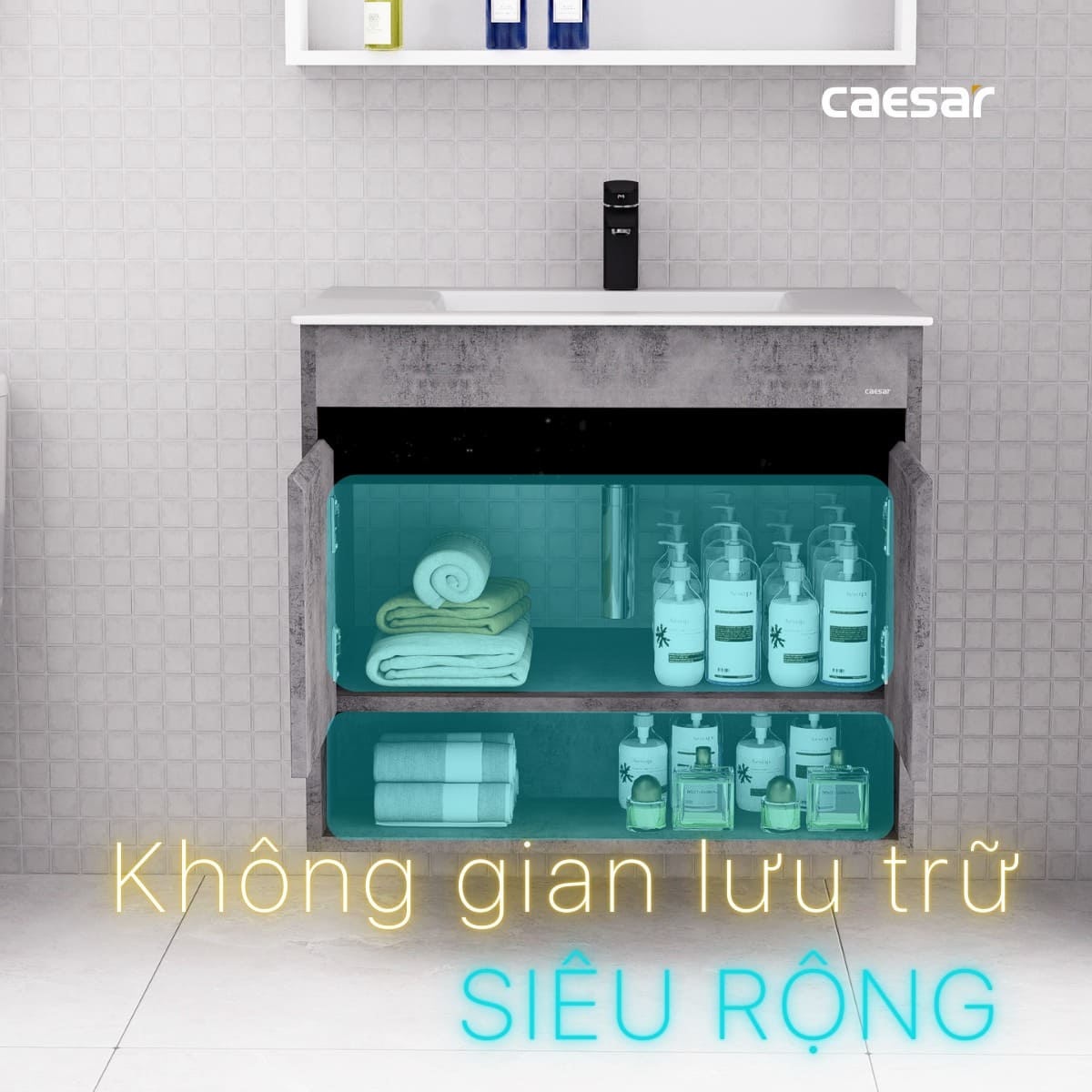 Tủ chậu cabinet treo màu xám đậm Caesar LF5032+EH05032ASV