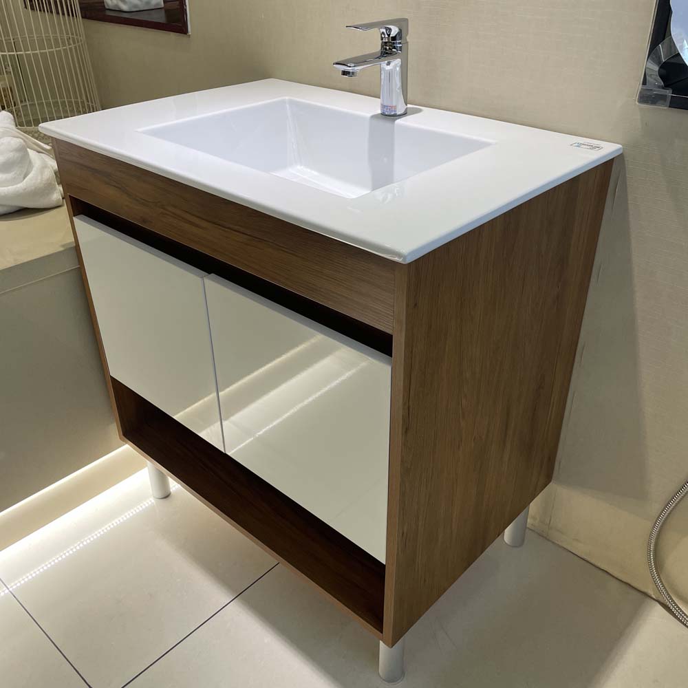Bộ tủ chậu cabinet treo màu vân gỗ Caesar LF5032+EH05032AWV