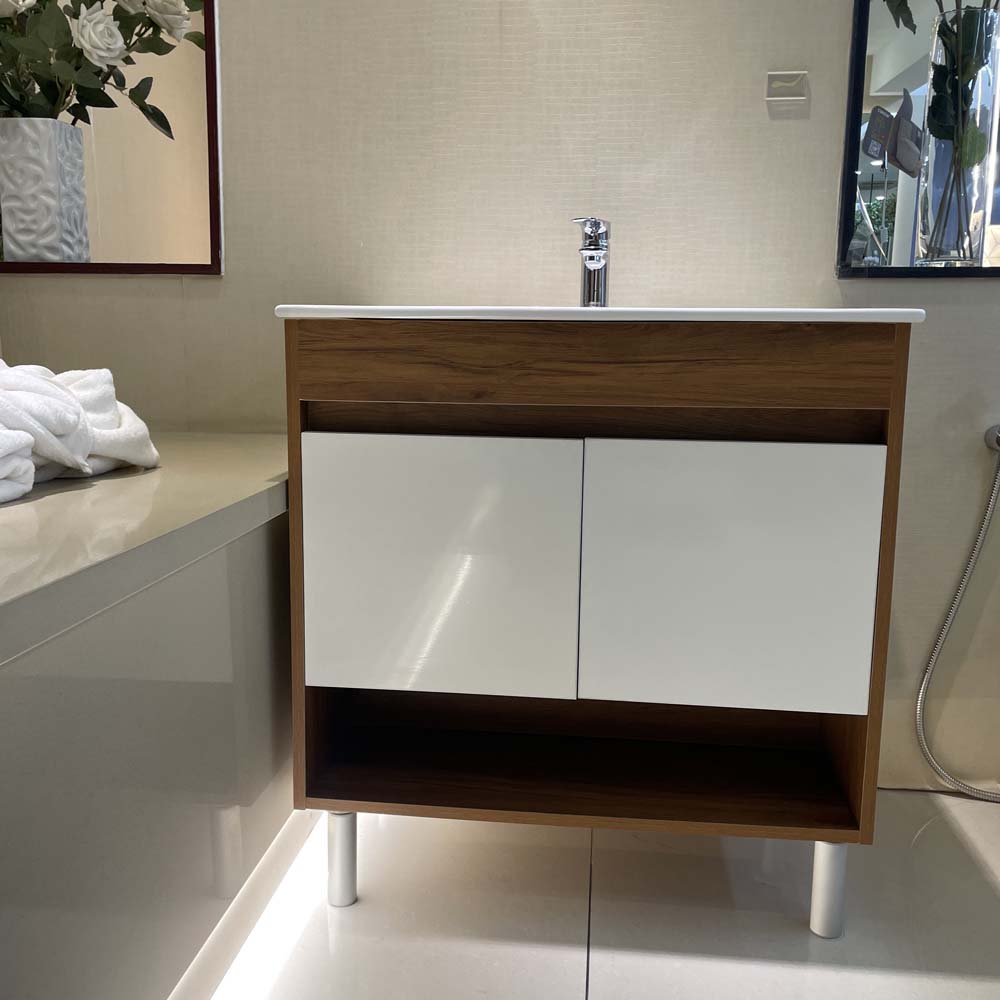 Bộ tủ chậu cabinet treo màu vân gỗ Caesar LF5032+EH05032AWV