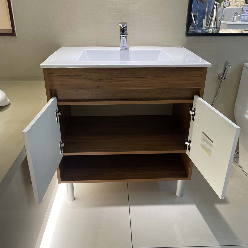 Bộ tủ chậu cabinet treo màu vân gỗ Caesar LF5032+EH05032AWV