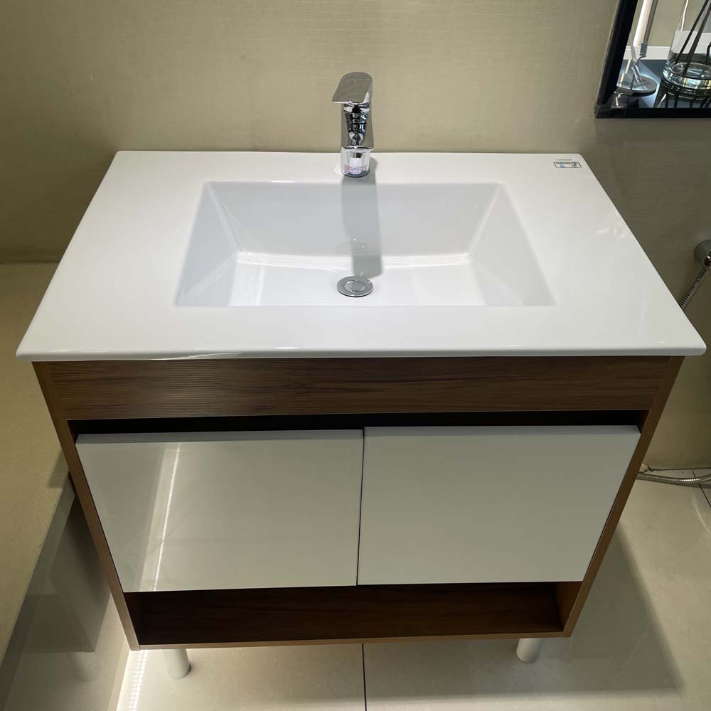 Bộ tủ chậu cabinet treo màu vân gỗ Caesar LF5032+EH05032AWV