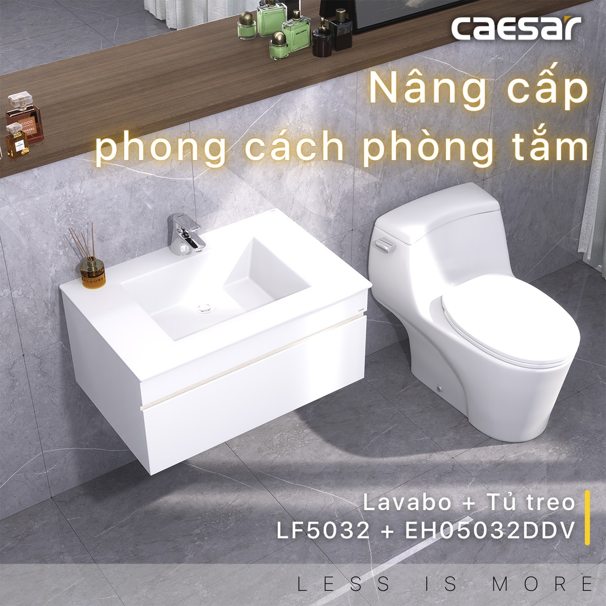 Bộ tủ chậu cabinet treo màu trắng Caesar LF5032+EH05032DDV