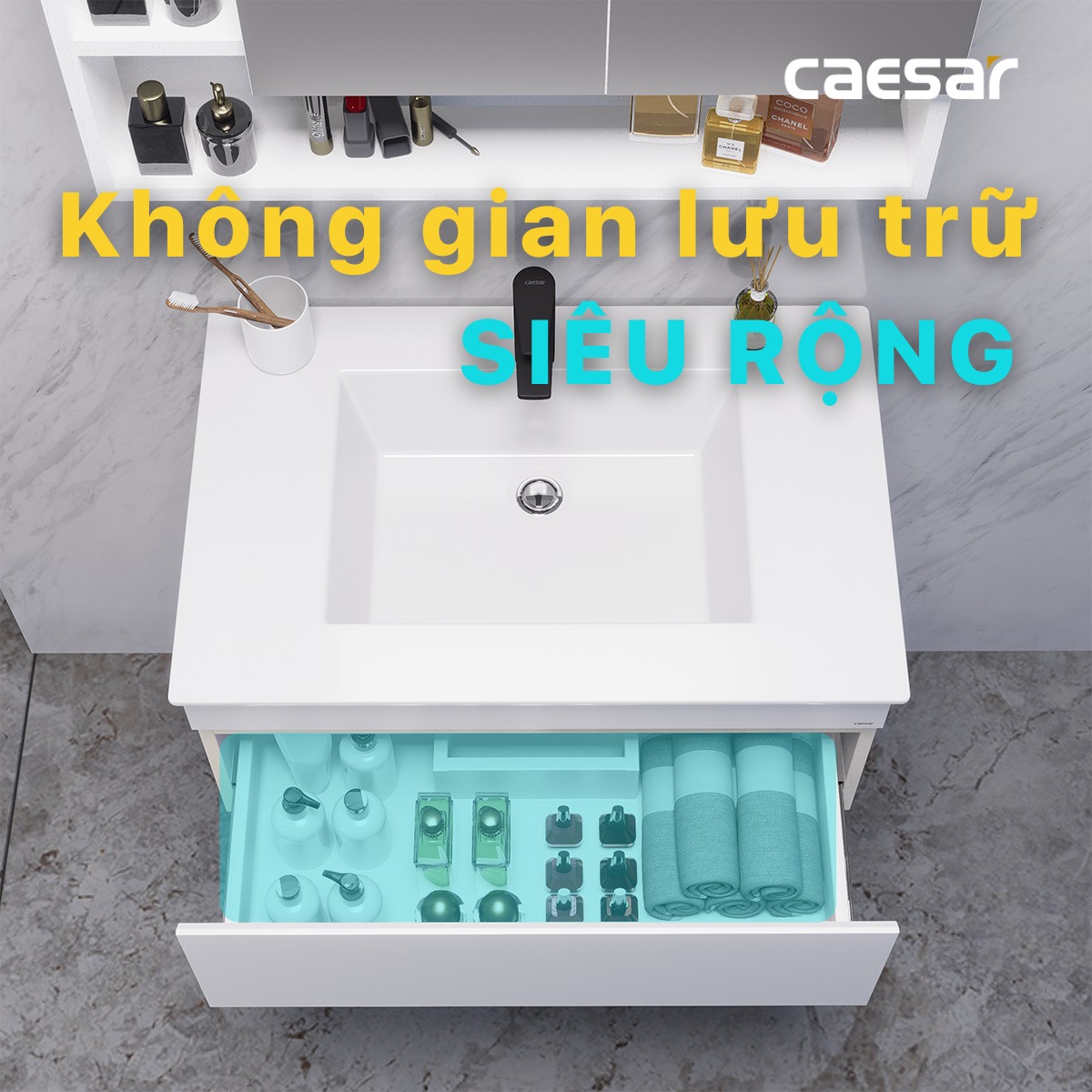 Bộ tủ chậu cabinet treo màu trắng Caesar LF5032+EH05032DDV