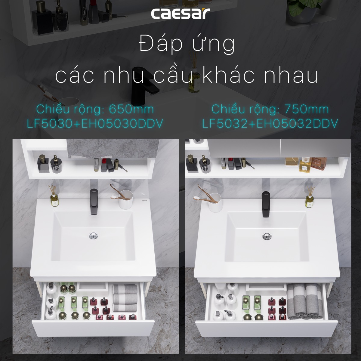 Bộ tủ chậu cabinet treo màu trắng Caesar LF5032+EH05032DDV