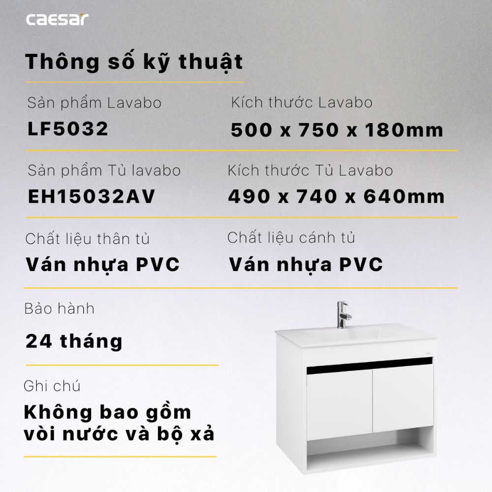 Bộ tủ chậu cabinet treo màu trắng Caesar LF5032+EH15032AV