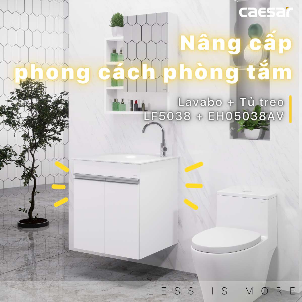 Bộ tủ chậu cabinet treo màu trắng Caesar LF5038+EH05038AV