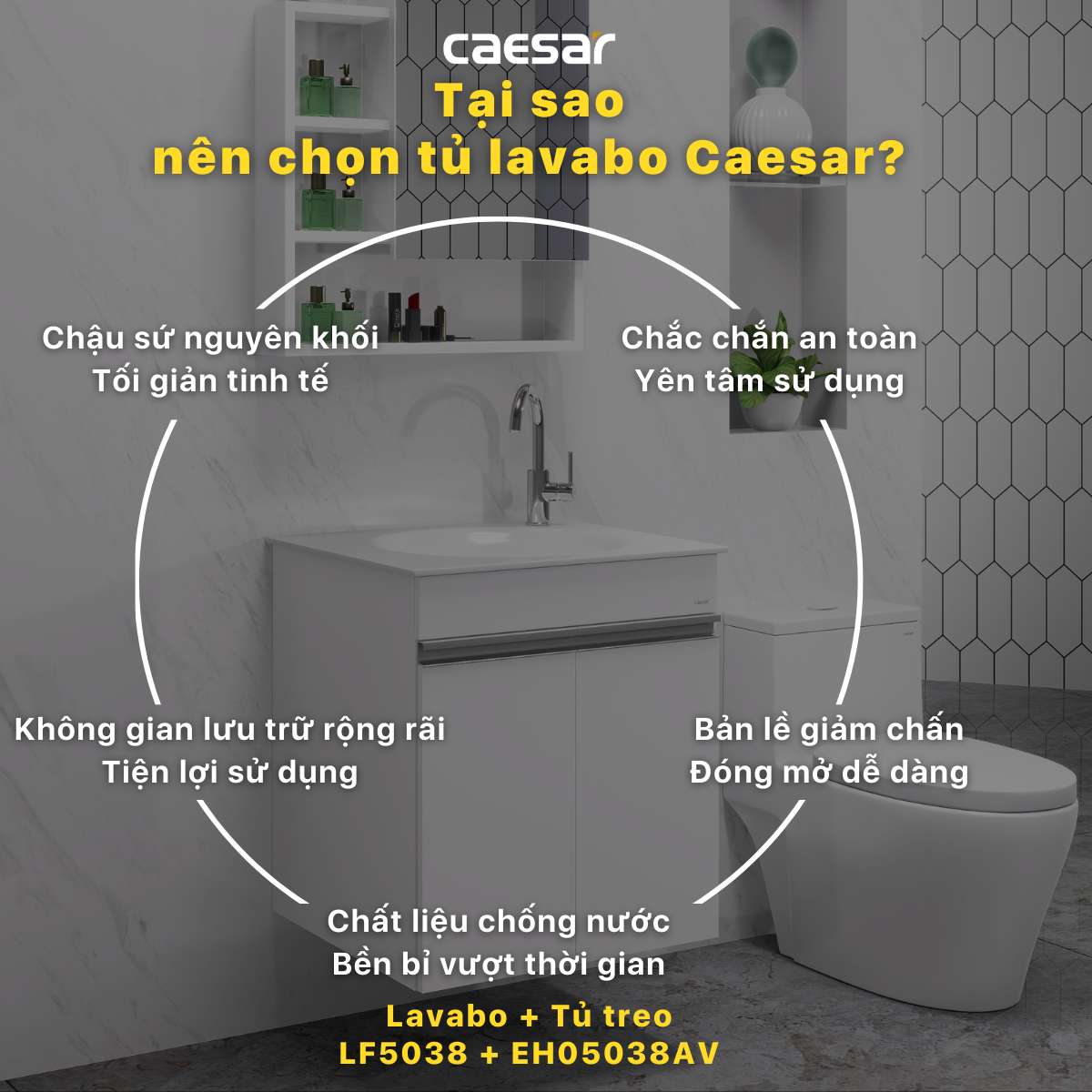 Bộ tủ chậu cabinet treo màu trắng Caesar LF5038+EH05038AV