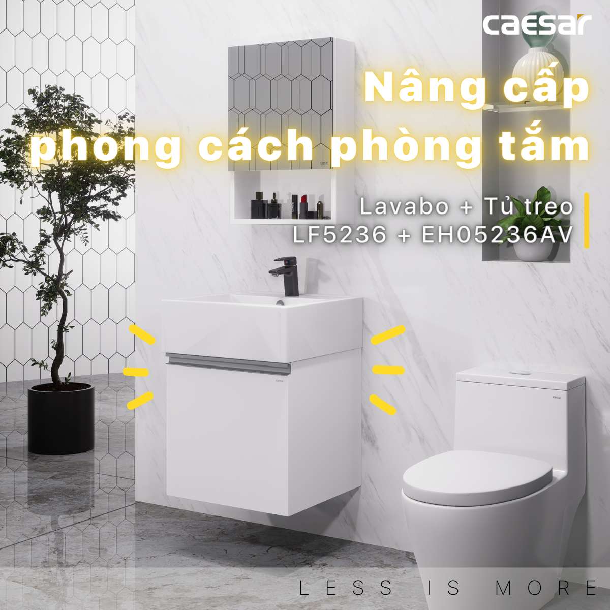 Bộ tủ chậu cabinet treo màu trắng Caesar LF5236+EH05236AV
