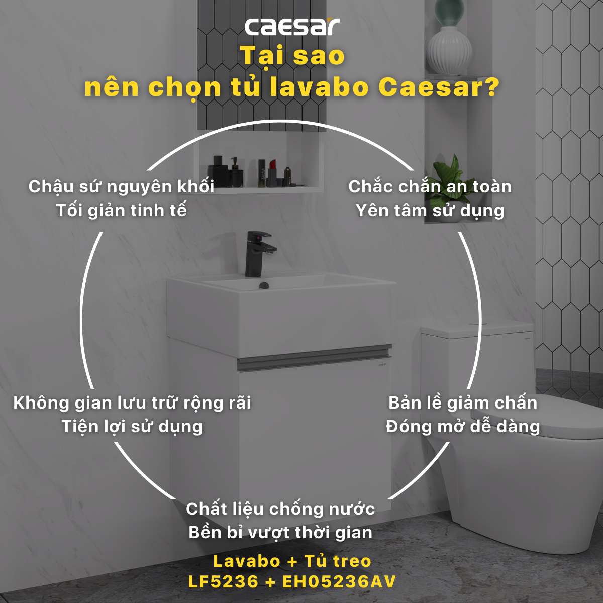 Bộ tủ chậu cabinet treo màu trắng Caesar LF5236+EH05236AV