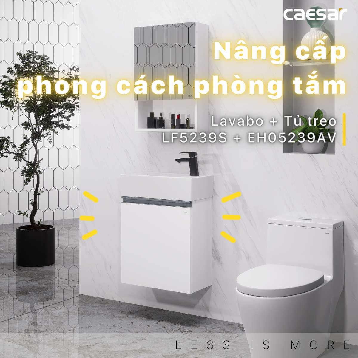 Bộ tủ chậu cabinet treo màu trắng Caesar LF5239S+EH05239AV