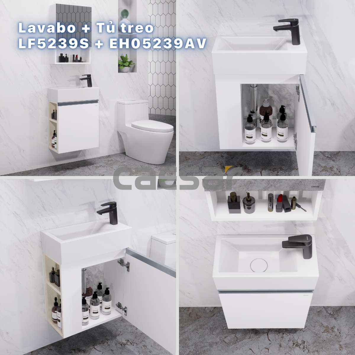 Bộ tủ chậu cabinet treo màu trắng Caesar LF5239S+EH05239AV