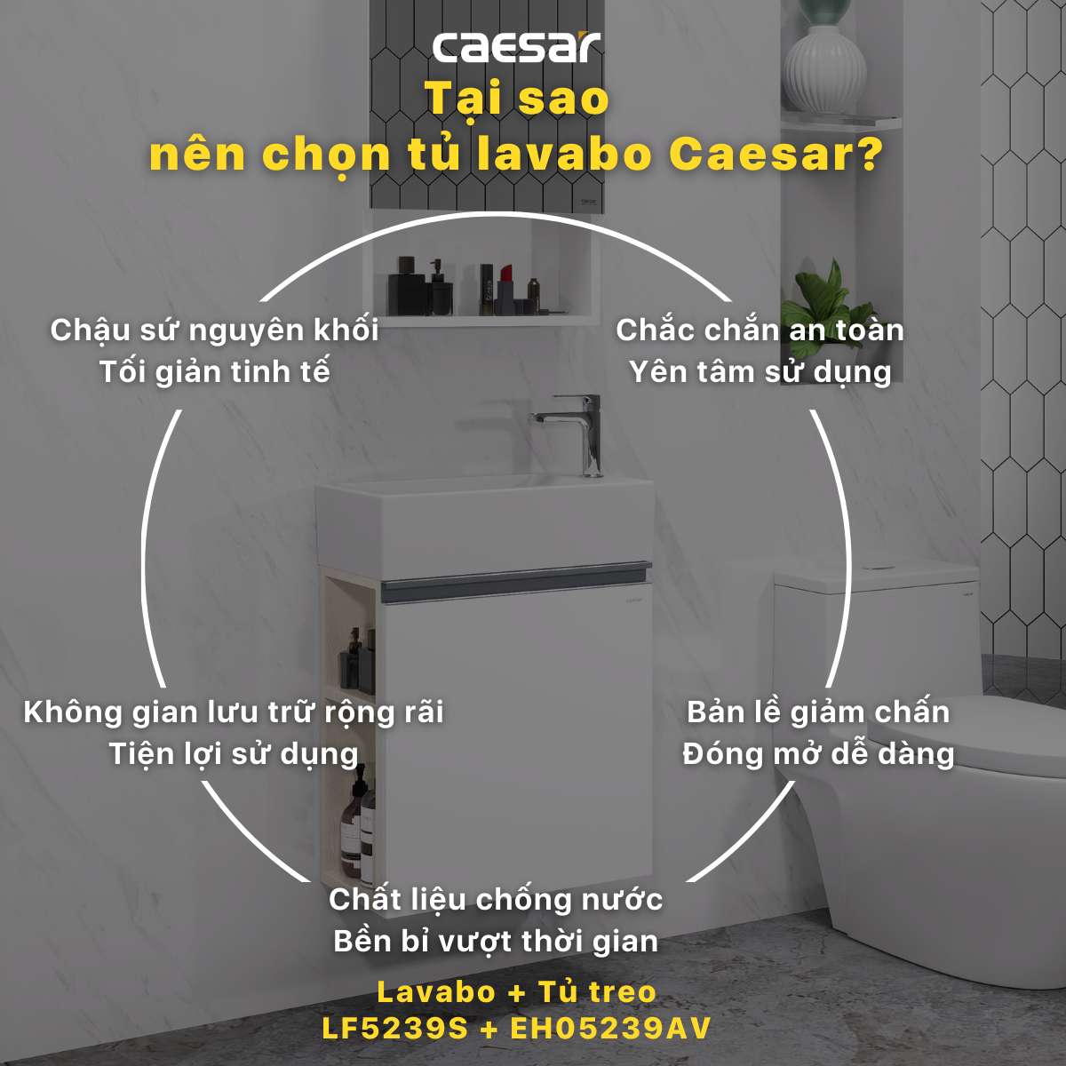 Bộ tủ chậu cabinet treo màu trắng Caesar LF5239S+EH05239AV