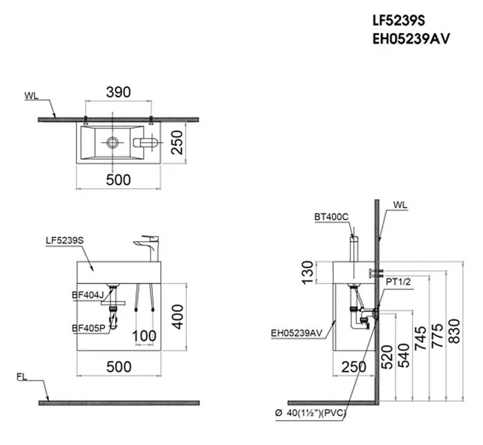 Bộ tủ chậu cabinet treo màu trắng Caesar LF5239S+EH05239AV