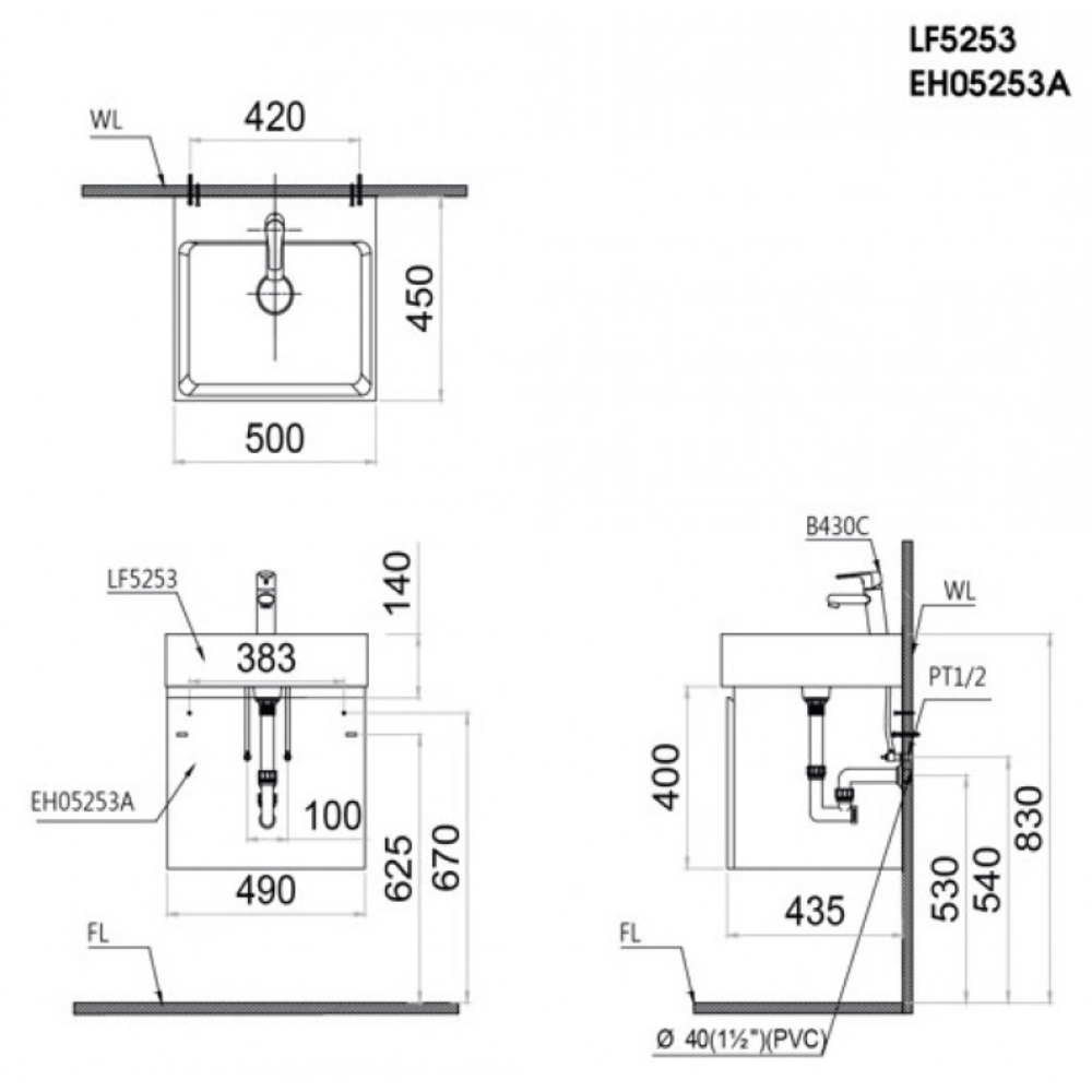 Tủ chậu cabinet Caesar LF5253+EH05253ATGV