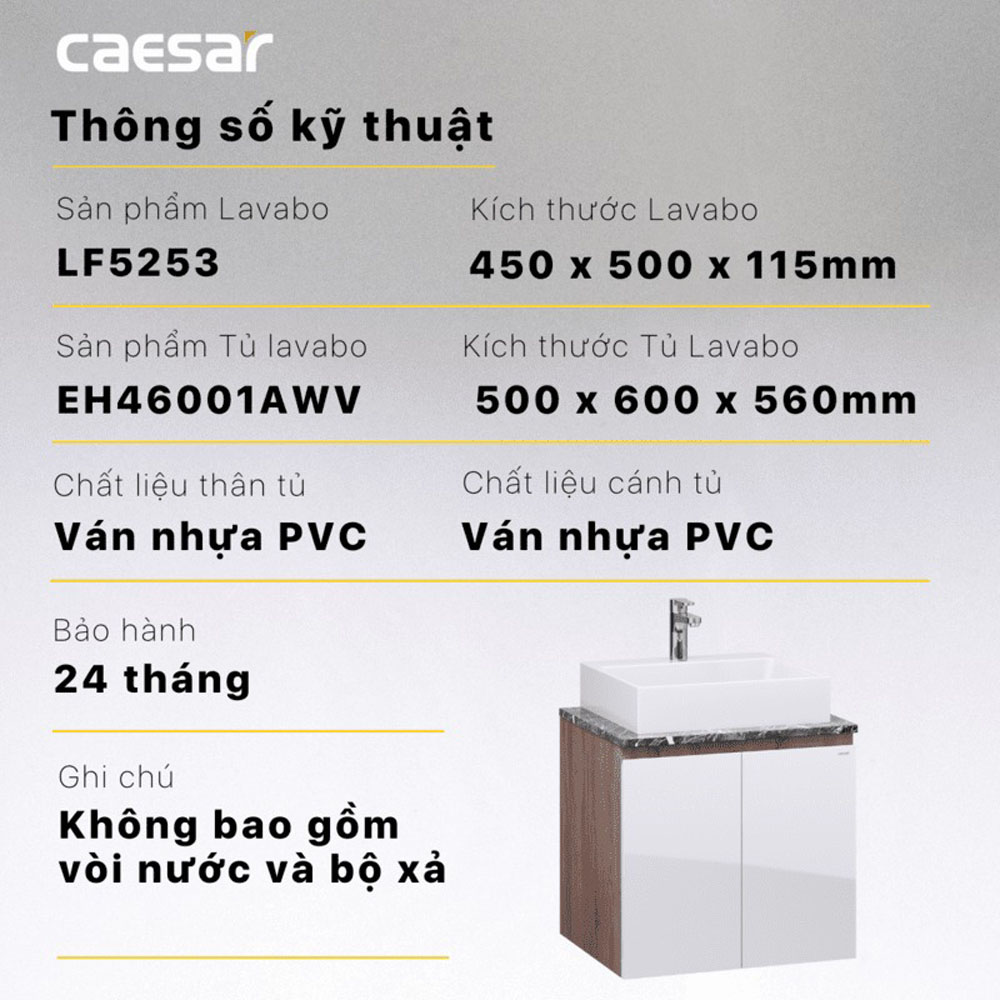 Bộ tủ chậu cabinet treo Caesar LF5253+EH46001AWV