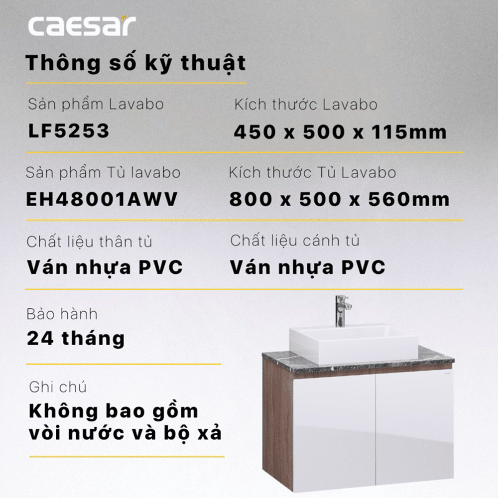 Bộ tủ chậu cabinet treo Caesar LF5253+EH48001AWV