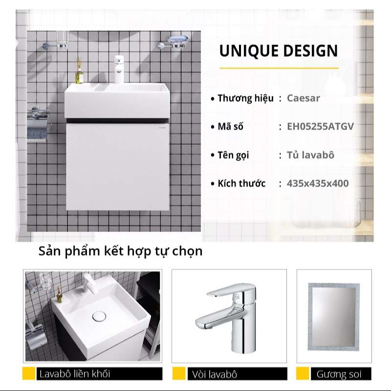 Bộ tủ chậu cabinet treo màu xám đậm Caesar LF5255+EH05255ATGV