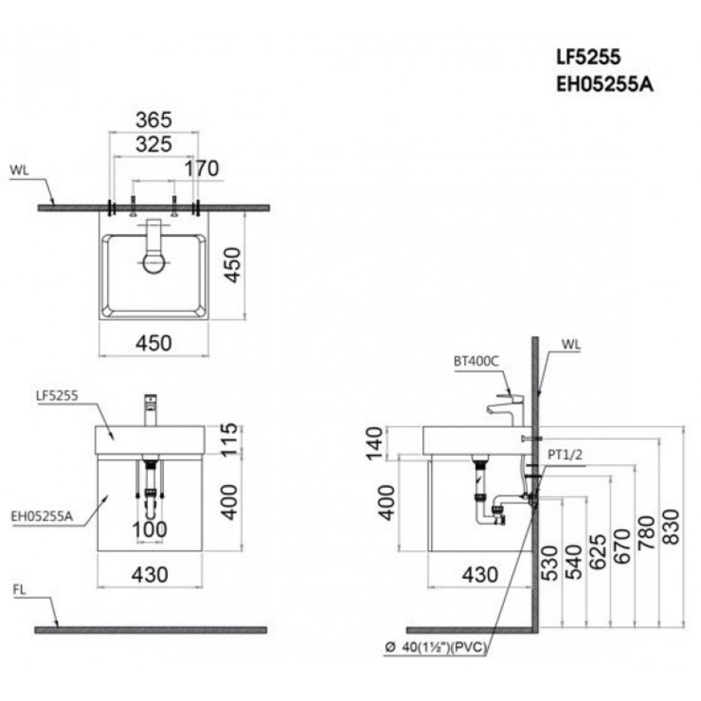 Tủ chậu cabinet Caesar LF5255+EH05255AV