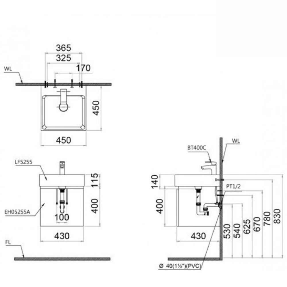Tủ chậu cabinet Caesar LF5255+EH05255AWV